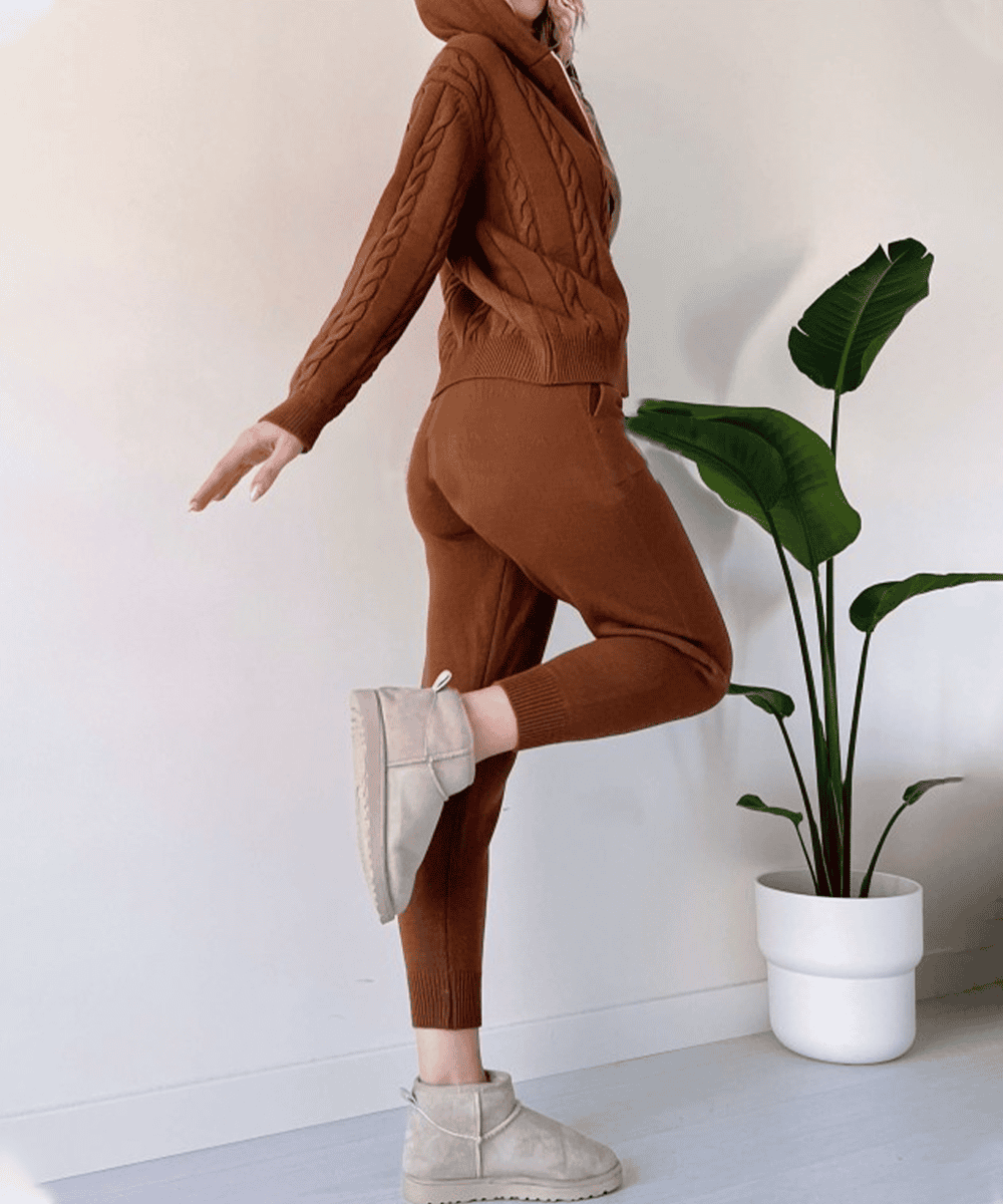 Women's Hooded Cable-Knit Zip Cardigan and Jogger Set 5