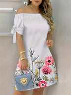 Rhea | Stylish Off Shoulder Bow Floral Dress 2