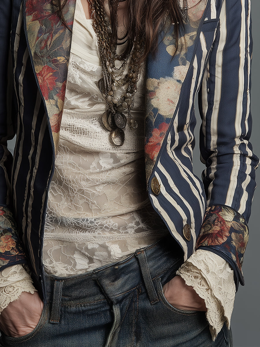 Nina | Classic Retro Bohemian Striped Blazer 10