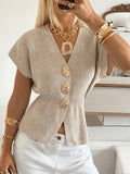 Women's V-Neck Button-Front Cardigan with Short Sleeves 1