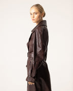 Women's Leather Trench Coat with Belt and Buckle Details 2