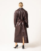 Women's Leather Trench Coat with Belt and Buckle Details 1