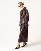 Women's Leather Trench Coat with Belt and Buckle Details 4