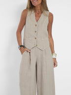 Holly | Sleeveless V-Neck & Wide-Leg Pant Set 9