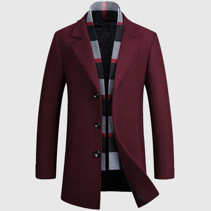 Men's Shawl Collar Coat with Quilted Lining Plaid Detail 3