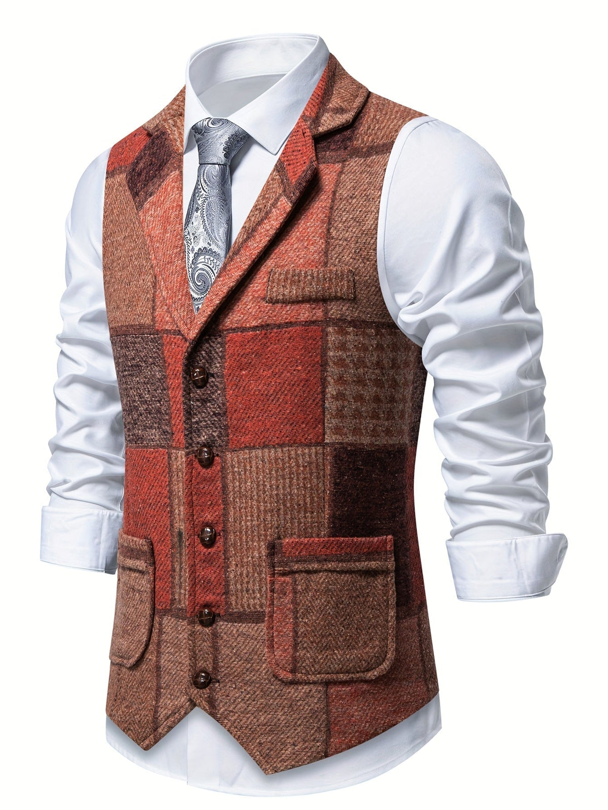 Benedict | Patchwork Vest with Herringbone Pattern 6