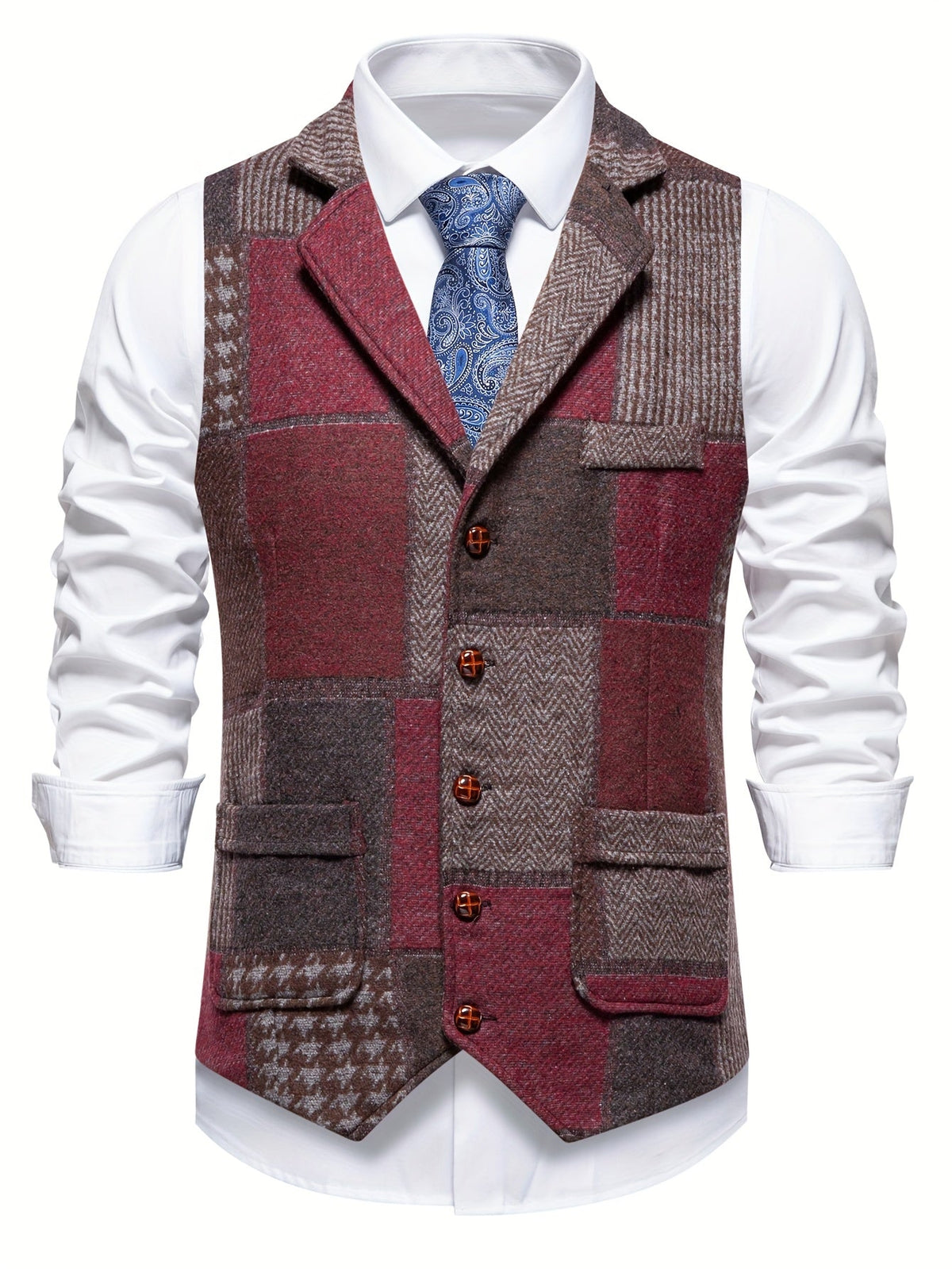 Benedict | Patchwork Vest with Herringbone Pattern 1