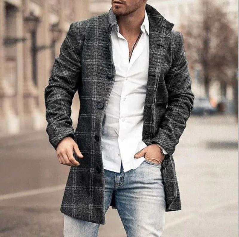 Men's Ribbed Long Coat with Button Closure and Collar 3