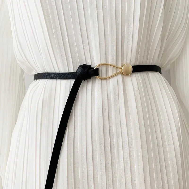 Women's Knot Strap Belt with Gold Buckle for Dress Waist 5