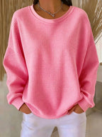 Women's Crew-Neck Waffle-Knit Top with Long Sleeves 10