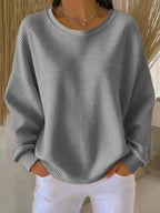 Women's Crew-Neck Waffle-Knit Top with Long Sleeves 3