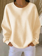 Women's Crew-Neck Waffle-Knit Top with Long Sleeves 4
