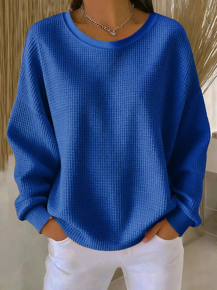 Women's Crew-Neck Waffle-Knit Top with Long Sleeves 5