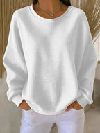 Women's Crew-Neck Waffle-Knit Top with Long Sleeves 6