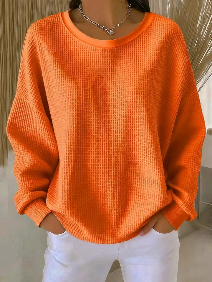 Women's Crew-Neck Waffle-Knit Top with Long Sleeves 8