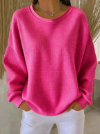 Women's Crew-Neck Waffle-Knit Top with Long Sleeves 9