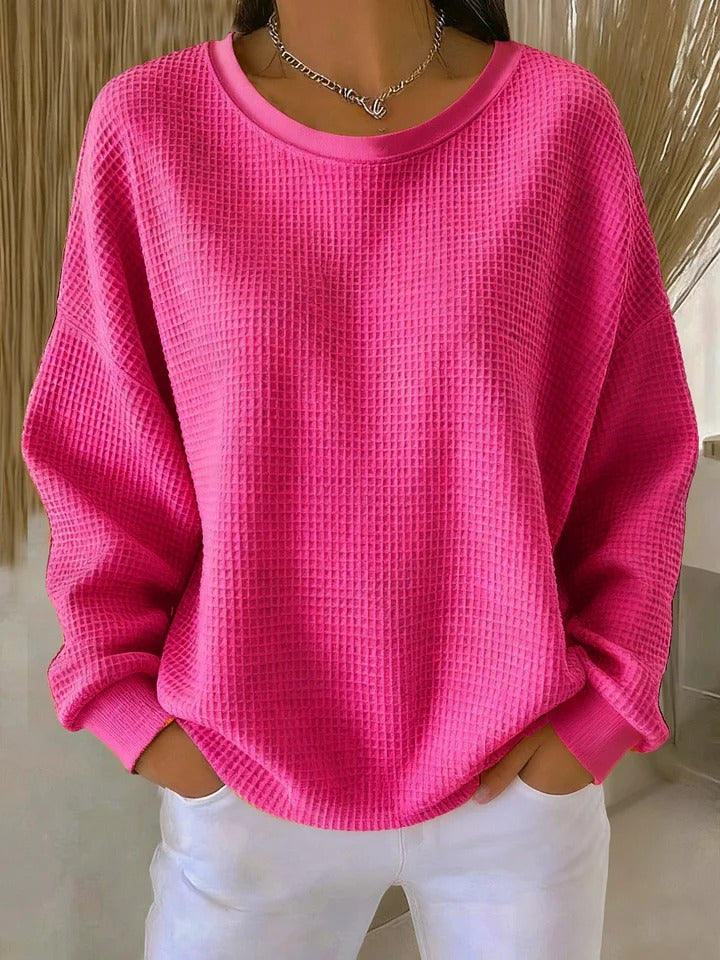 Women's Crew-Neck Waffle-Knit Top with Long Sleeves 9