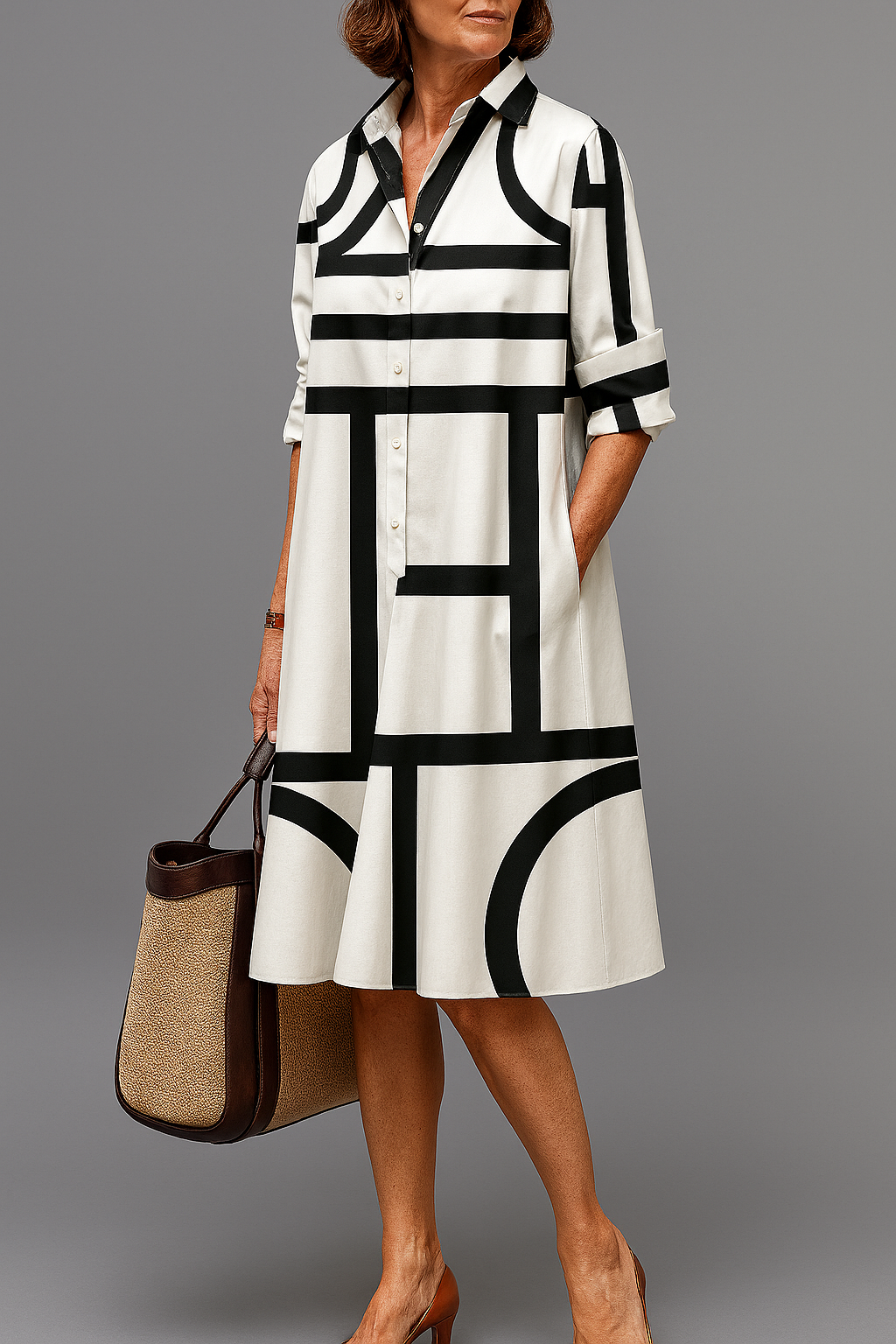 Theodora | Stylish Pattern Collar Midi Dress 1