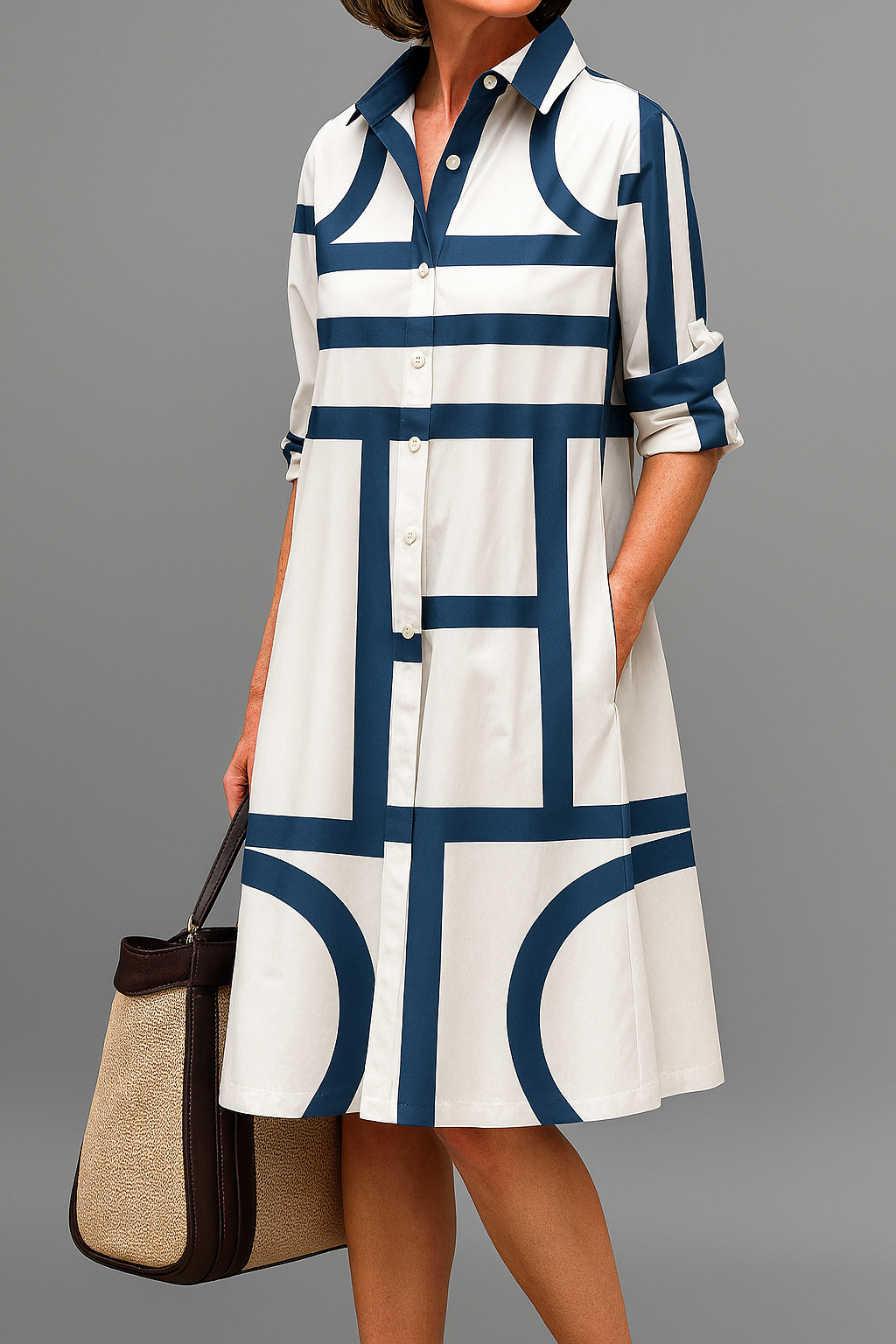 Amira | Sophisticated Pattern Collar Midi Dress 1
