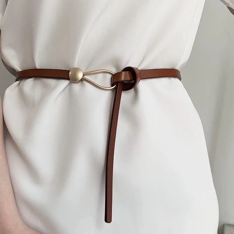 Women's Knot Strap Belt with Gold Buckle for Dress Waist 6