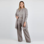 Women's 3-Piece Lounge Set with Long Cardigan and Wide-Leg Pants 1
