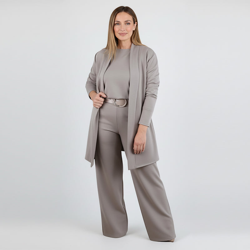 Women's 3-Piece Lounge Set with Long Cardigan and Wide-Leg Pants 1