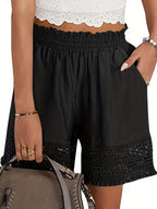 Chloette | Elegant Lace Trim Slant Pocket Shorts 2