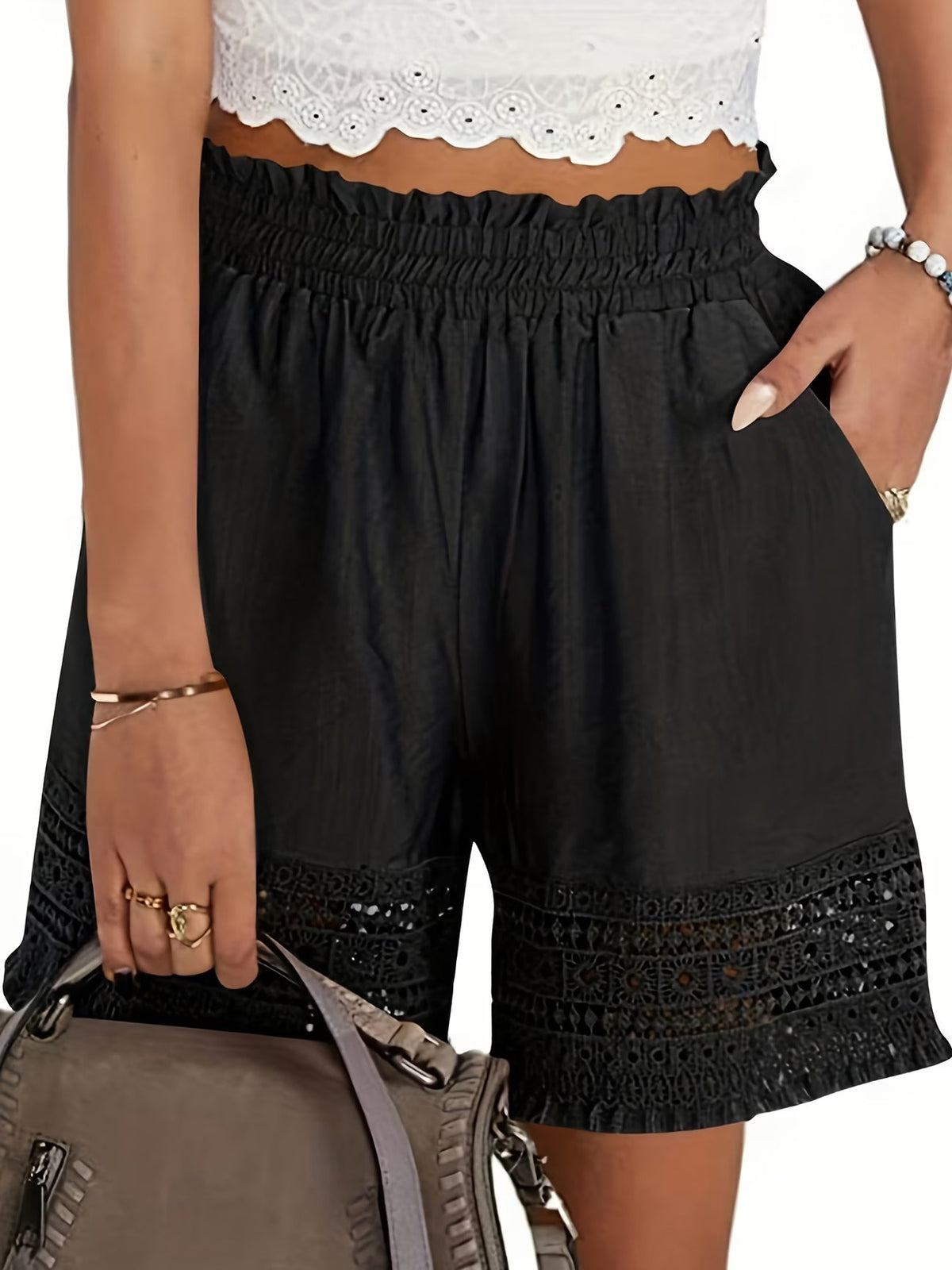 Chloette | Elegant Lace Trim Slant Pocket Shorts 2