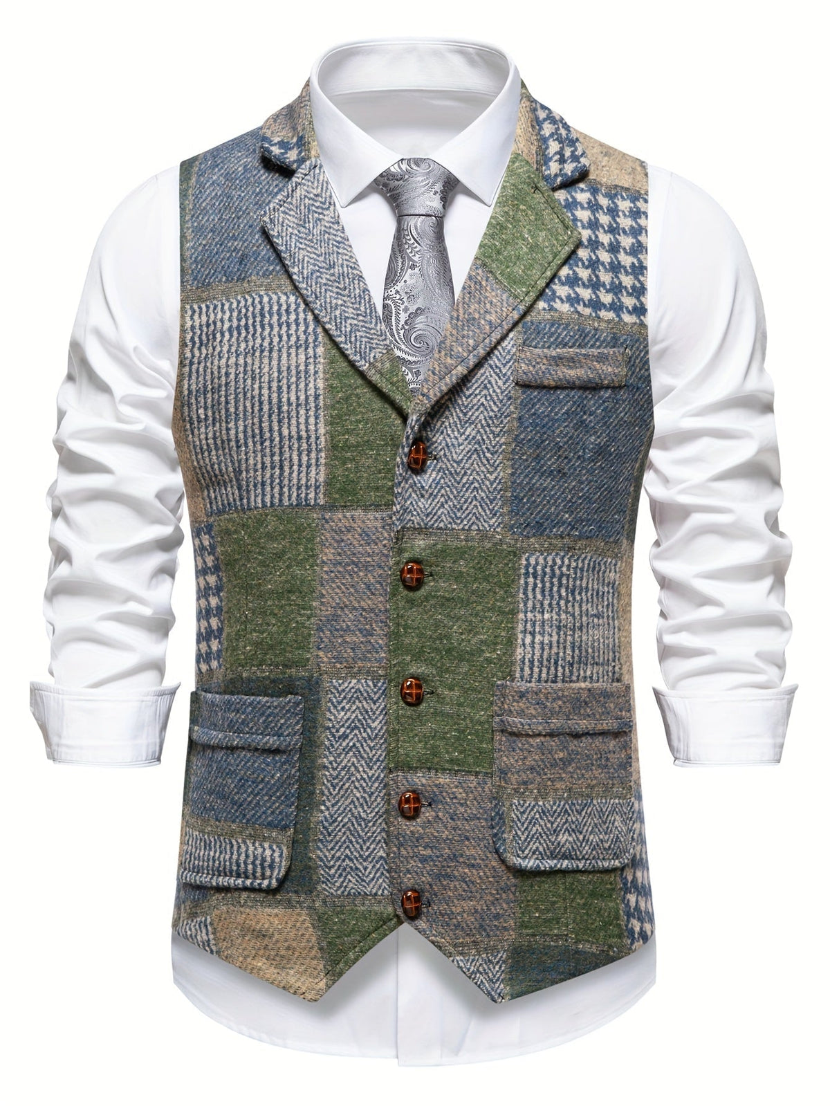 Benedict | Patchwork Vest with Herringbone Pattern 4