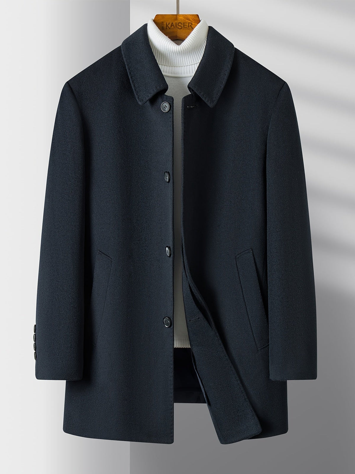 Men's Button-Front Overcoat Collar Pockets 2
