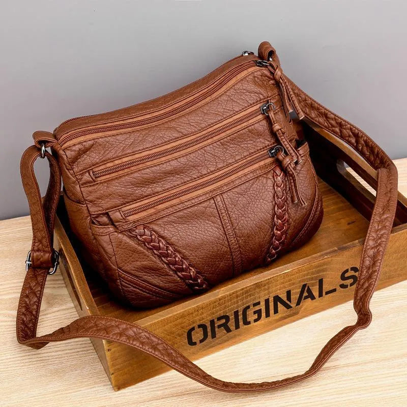 Women's Leather Shoulder Bag with Top Handle and Zipper 6