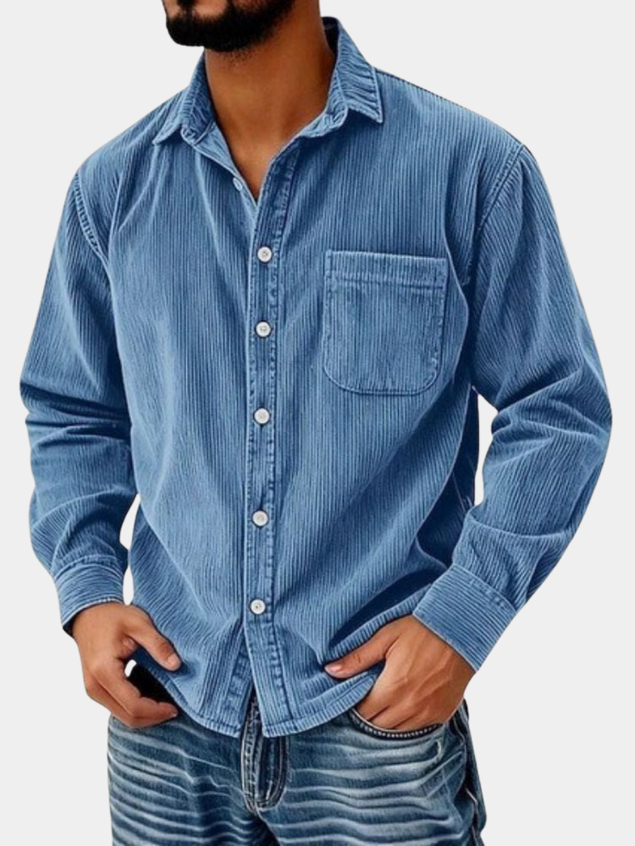 Men's Corduroy Shirt Long Sleeve Button-Front Spread Collar 5