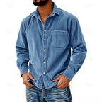 Men's Corduroy Shirt Long Sleeve Button-Front Spread Collar 1
