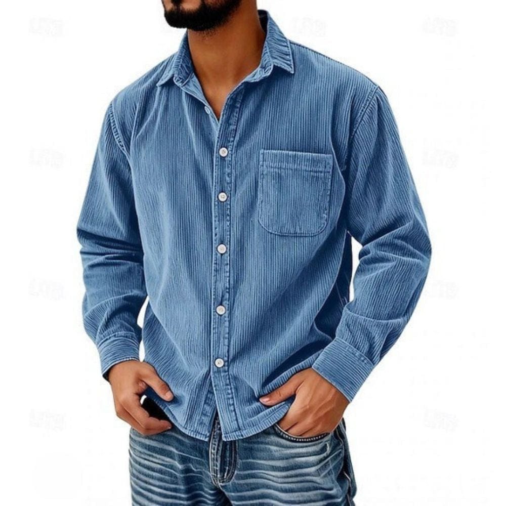 Men's Corduroy Shirt Long Sleeve Button-Front Spread Collar 1