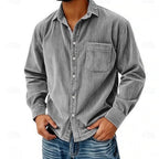 Men's Corduroy Shirt Long Sleeve Button-Front Spread Collar 2