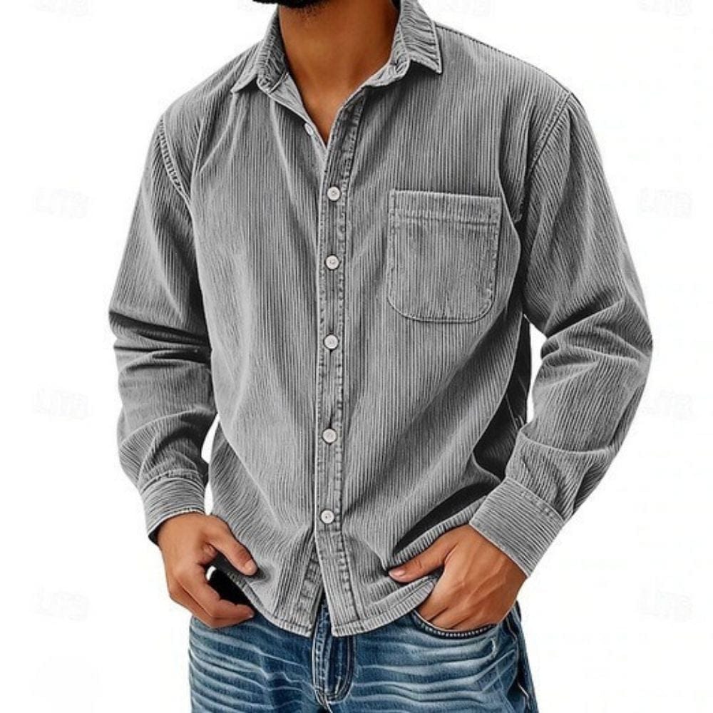 Men's Corduroy Shirt Long Sleeve Button-Front Spread Collar 2