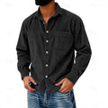 Men's Corduroy Shirt Long Sleeve Button-Front Spread Collar 3
