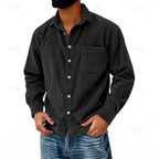 Men's Corduroy Shirt Long Sleeve Button-Front Spread Collar 3