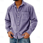 Men's Corduroy Shirt Long Sleeve Button-Front Spread Collar 4