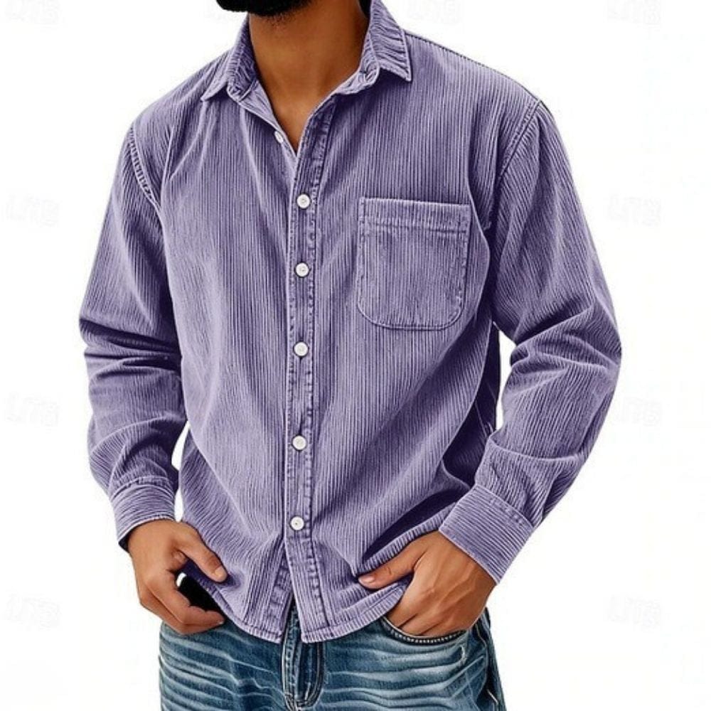 Men's Corduroy Shirt Long Sleeve Button-Front Spread Collar 4