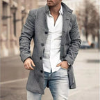 Men's Ribbed Long Coat with Button Closure and Collar 1