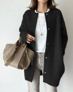 Women's Snap-Front Long Cardigan with Round Neck 6