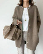Women's Snap-Front Long Cardigan with Round Neck 3