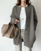 Women's Snap-Front Long Cardigan with Round Neck 4