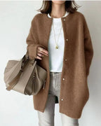 Women's Snap-Front Long Cardigan with Round Neck 5