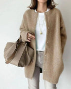 Women's Snap-Front Long Cardigan with Round Neck 1