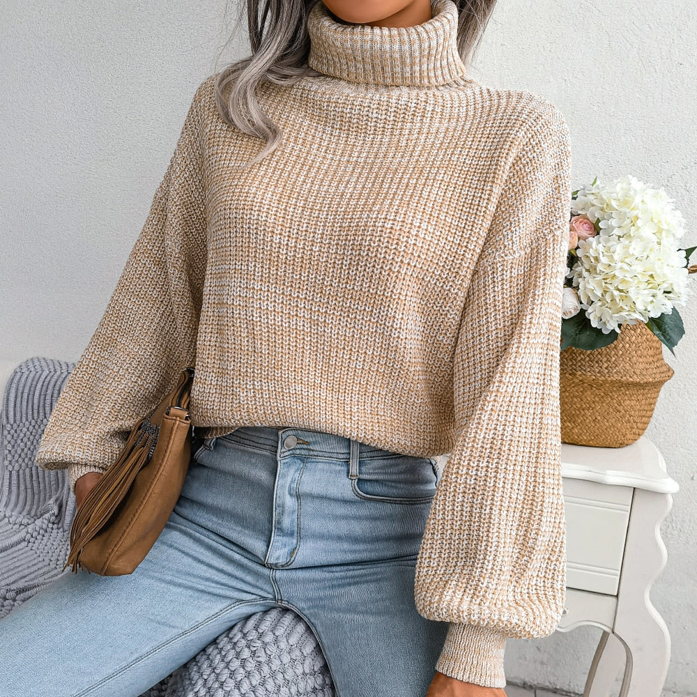Women's Turtleneck Sweater with Ribbed Hem and Cuffs 3
