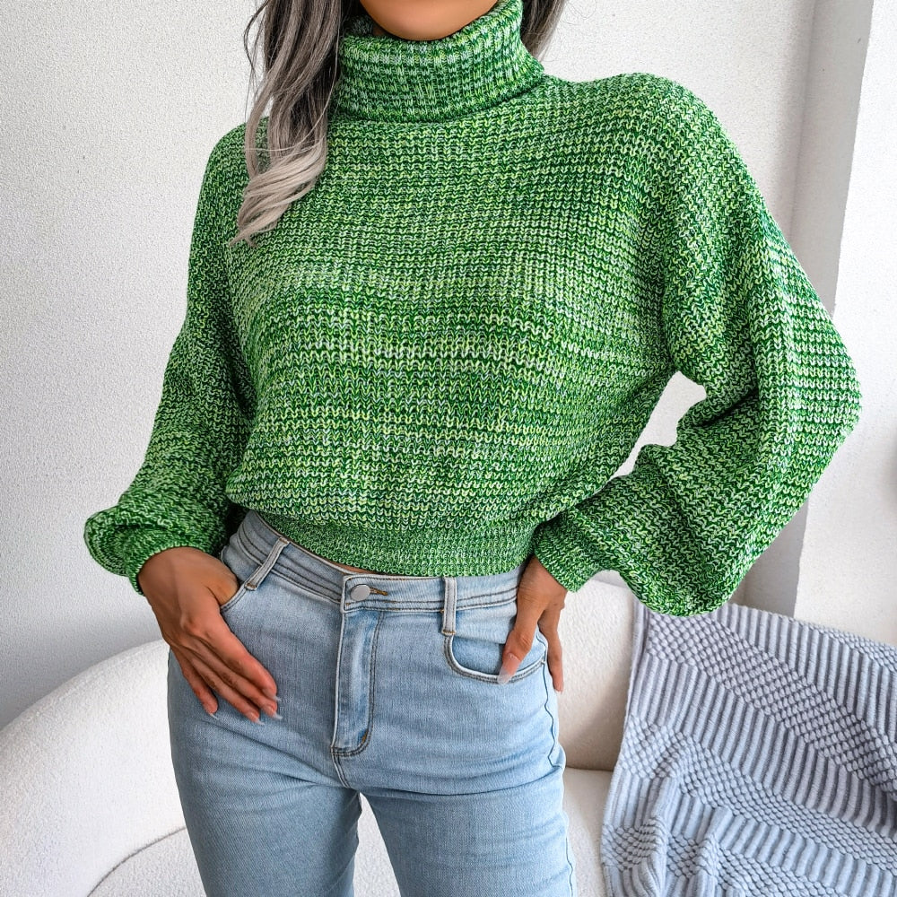 Women's Turtleneck Sweater with Ribbed Hem and Cuffs 1