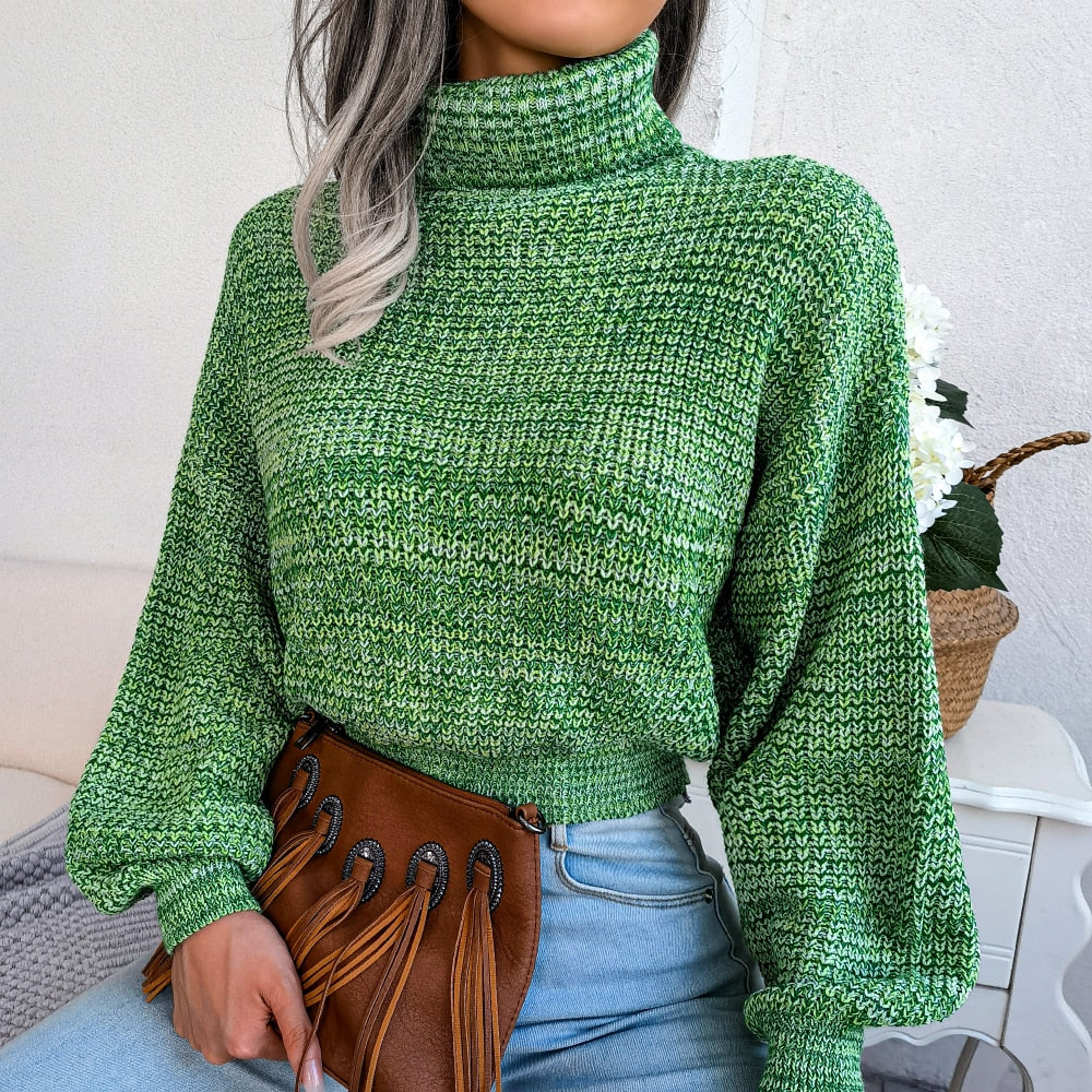 Women's Turtleneck Sweater with Ribbed Hem and Cuffs 7