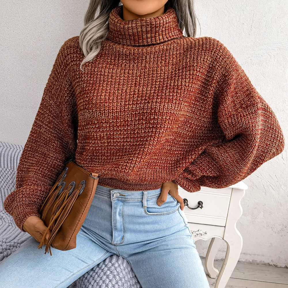 Women's Turtleneck Sweater with Ribbed Hem and Cuffs 4